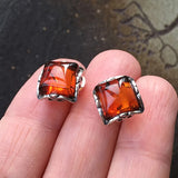 Classical 9mm Amber Earrings for Women Tiny Square Stud Ear Jewelry