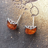 Classical 9mm Amber Earrings for Women Tiny Square Stud Ear Jewelry