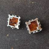 Classical 9mm Amber Earrings for Women Tiny Square Stud Ear Jewelry
