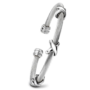 Stainless Steel Punk Cross Charm Bangle Bracelet