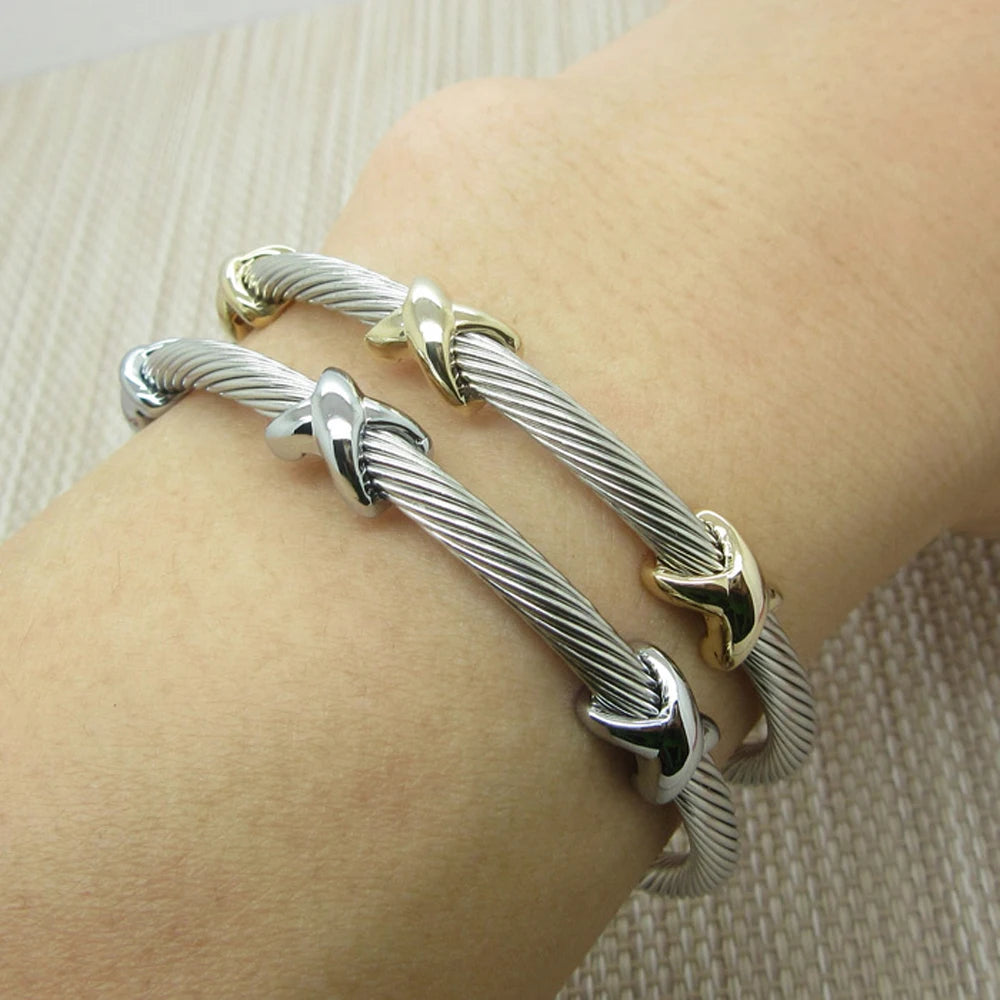Stainless Steel Punk Cross Charm Bangle Bracelet