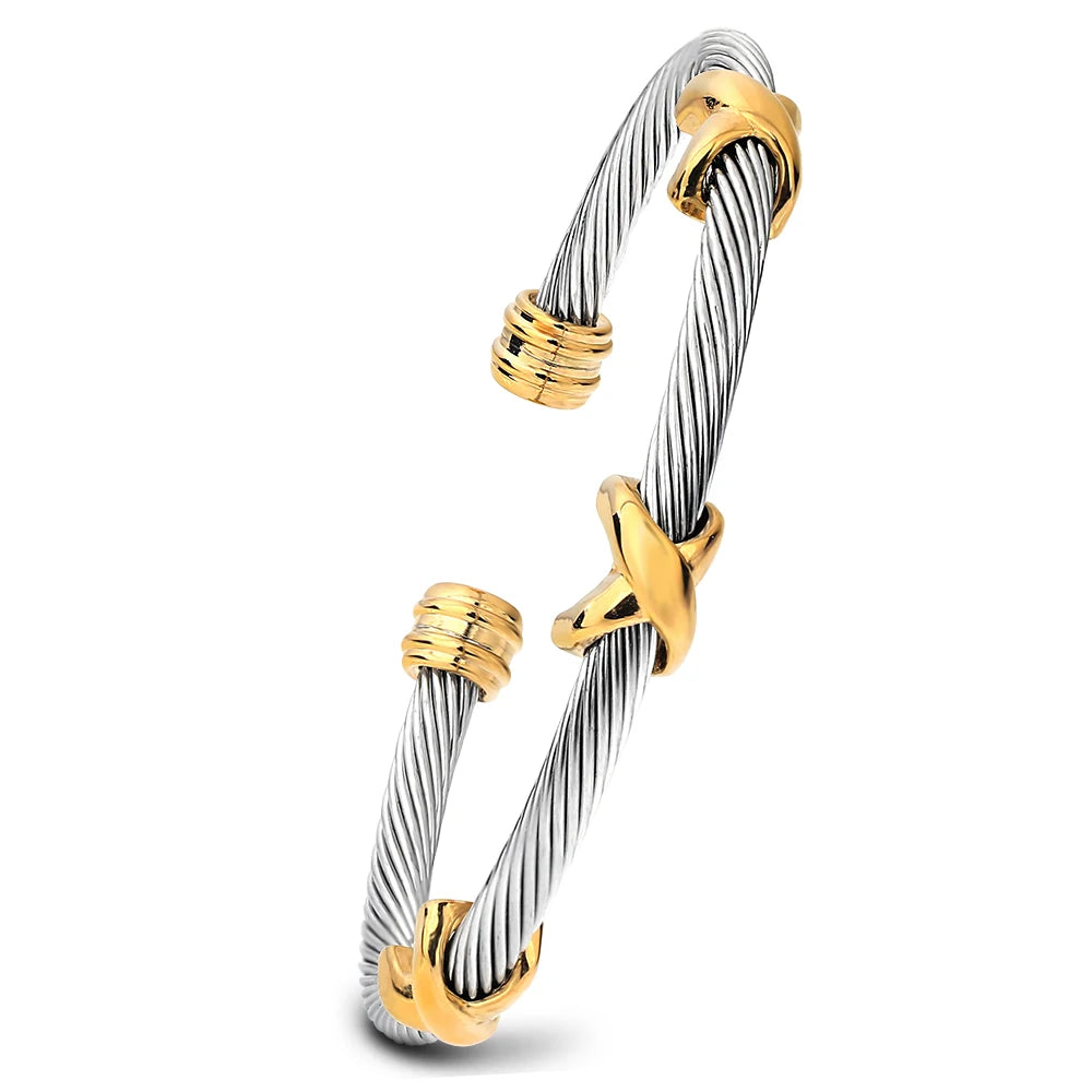 Stainless Steel Punk Cross Charm Bangle Bracelet