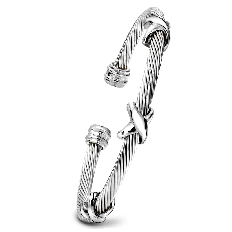 Stainless Steel Punk Cross Charm Bangle Bracelet