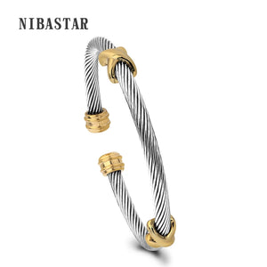 Stainless Steel Punk Cross Charm Bangle Bracelet