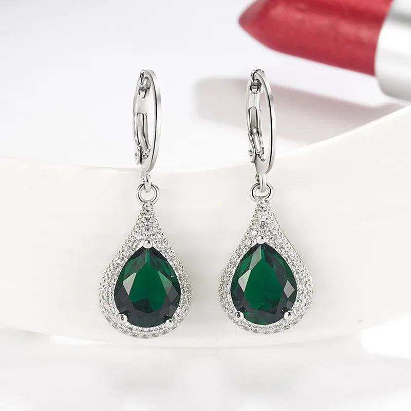 Red Green Austrian Crystal Drop Earrings 18k Silver Jewelry
