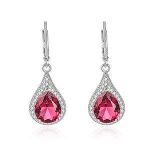 Red Green Austrian Crystal Drop Earrings 18k Silver Jewelry