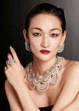 Classic Fan Shape Earring Pearl Hollow Zirconia Micro-inlay