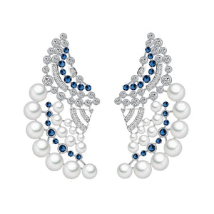 Classic Fan Shape Earring Pearl Hollow Zirconia Micro-inlay