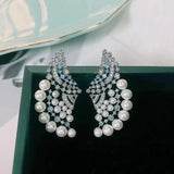 Classic Fan Shape Earring Pearl Hollow Zirconia Micro-inlay