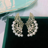 Classic Fan Shape Earring Pearl Hollow Zirconia Micro-inlay