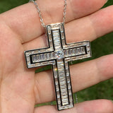 925 Silver Princess Cut CZ Cross Pendant Necklace