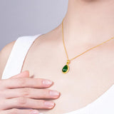 Green Jade Emerald Gemstone Water Drop Pendant Necklace 18k Filled