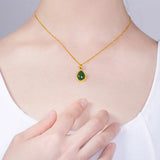 Green Jade Emerald Gemstone Water Drop Pendant Necklace 18k Filled
