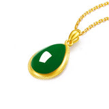 Green Jade Emerald Gemstone Water Drop Pendant Necklace 18k Filled
