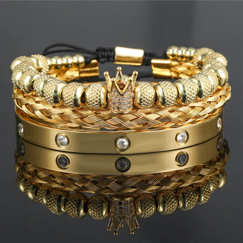 Zircon Crown Roman Royal Charm Braiding Bracelets Stainless Steel Bangles