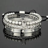 Zircon Crown Roman Royal Charm Braiding Bracelets Stainless Steel Bangles
