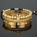 Zircon Crown Roman Royal Charm Braiding Bracelets Stainless Steel Bangles
