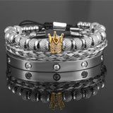 Zircon Crown Roman Royal Charm Braiding Bracelets Stainless Steel Bangles