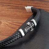 Classical Leather Chain Weaved Man Bracelet Stainless Steel Wristband Cross
