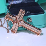 Sparkling 925 Silver&Rose Fill Cross Pendant CZ Women Bridal Necklace