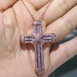 Sparkling 925 Silver&Rose Fill Cross Pendant CZ Women Bridal Necklace