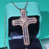 Sparkling 925 Silver&Rose Fill Cross Pendant CZ Women Bridal Necklace