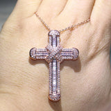 Sparkling 925 Silver&Rose Fill Cross Pendant CZ Women Bridal Necklace
