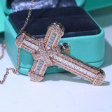 Sparkling 925 Silver&Rose Fill Cross Pendant CZ Women Bridal Necklace