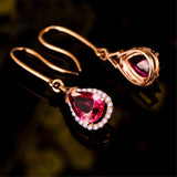 Red Ruby Crystal Drop Earrings with Zircon Diamonds