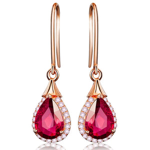 Red Ruby Crystal Drop Earrings with Zircon Diamonds