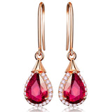 Red Ruby Crystal Drop Earrings with Zircon Diamonds