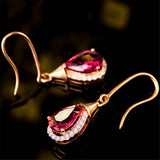 Red Ruby Crystal Drop Earrings with Zircon Diamonds