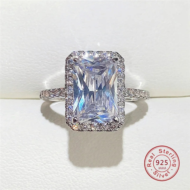 Square Bridal 925 Sterling Silver Wedding Ring with Moissanite Cubic Zircon