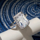 Square Bridal 925 Sterling Silver Wedding Ring with Moissanite Cubic Zircon