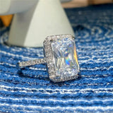 Square Bridal 925 Sterling Silver Wedding Ring with Moissanite Cubic Zircon