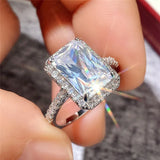 Square Bridal 925 Sterling Silver Wedding Ring with Moissanite Cubic Zircon
