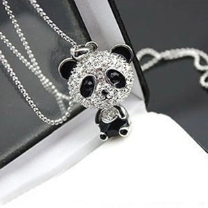 Women's Panda Pendant Sweater Chain Necklace Rhinestone Charm Jewelry