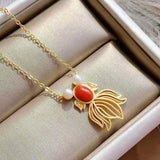 Southern Red Tourmaline Goldfish Pendant Necklace