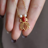 Southern Red Tourmaline Goldfish Pendant Necklace