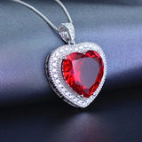Red Crystal Ruby Diamond Pendant Necklace Silver Jewelry for Women
