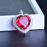 Red Crystal Ruby Diamond Pendant Necklace Silver Jewelry for Women