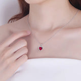 Red Crystal Ruby Diamond Pendant Necklace Silver Jewelry for Women