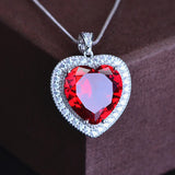 Red Crystal Ruby Diamond Pendant Necklace Silver Jewelry for Women