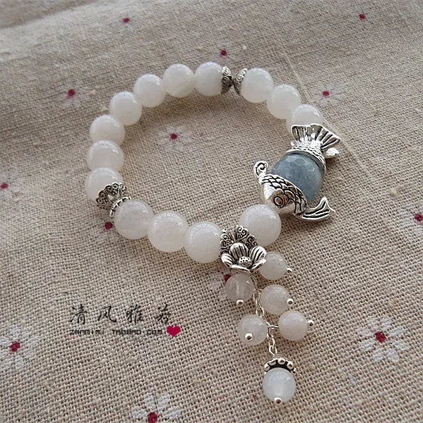 Classical Bai Yulan Fish Fresh Flowers Elastic Crystal Bracelet