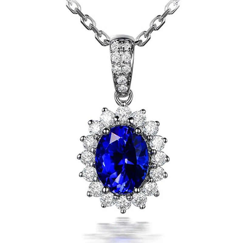 Sapphire Pendant Necklace Crystal Gemstone Silver Choker Diamond Party Jewelry