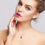 Sapphire Pendant Necklace Crystal Gemstone Silver Choker Diamond Party Jewelry