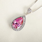 Pink Citrine Crystal Diamond Pendant Necklace for Women