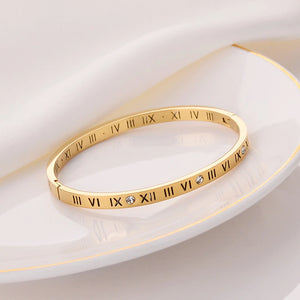 Classic Hollow Roman Numeral Steel Bracelet for Women