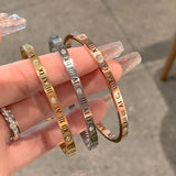 Classic Hollow Roman Numeral Steel Bracelet for Women