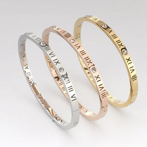 Classic Hollow Roman Numeral Steel Bracelet for Women